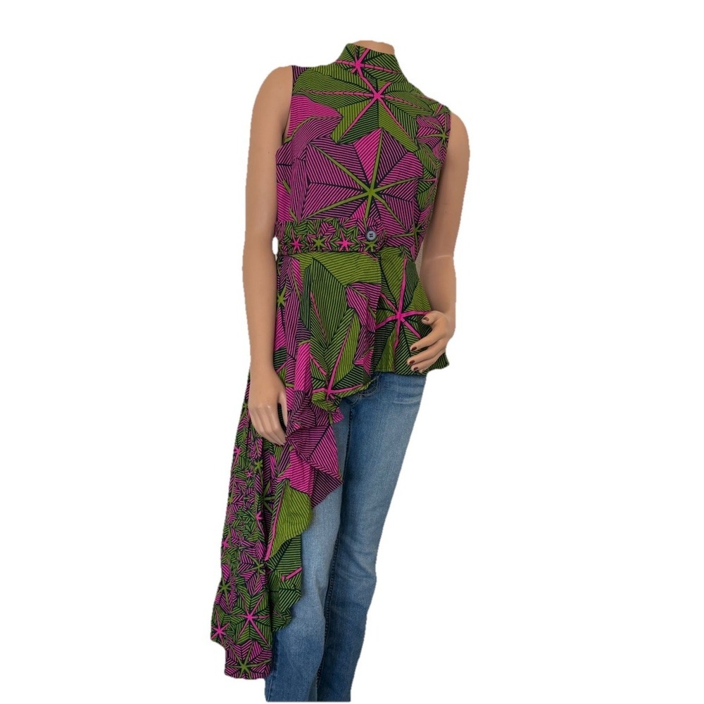 MAE OTTI Top Size M African Blouse Colorful Print High Low NWT